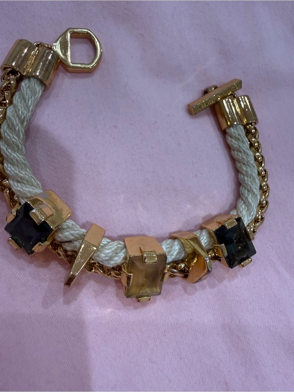 Vince Camuto Gold Rope Bracelet with Brown and Amber Stones